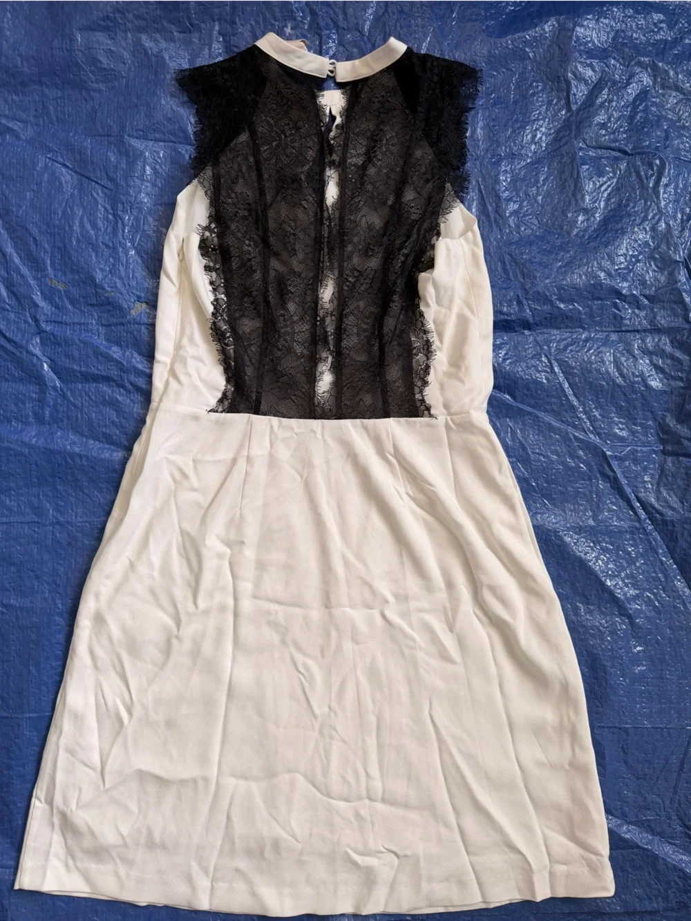 Michael Kors White Mini Dress with Black Lace Shoulders